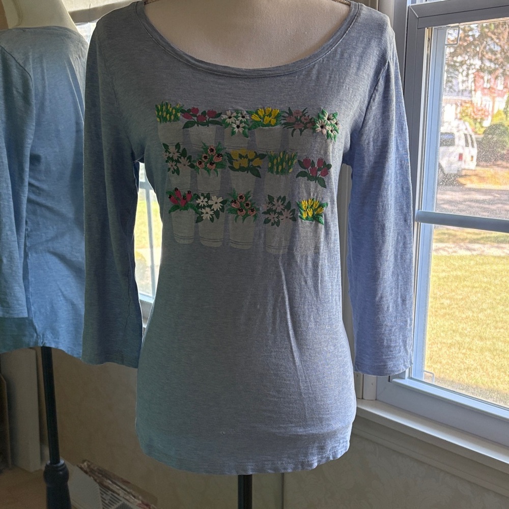 Talbots Blue tee with floral design